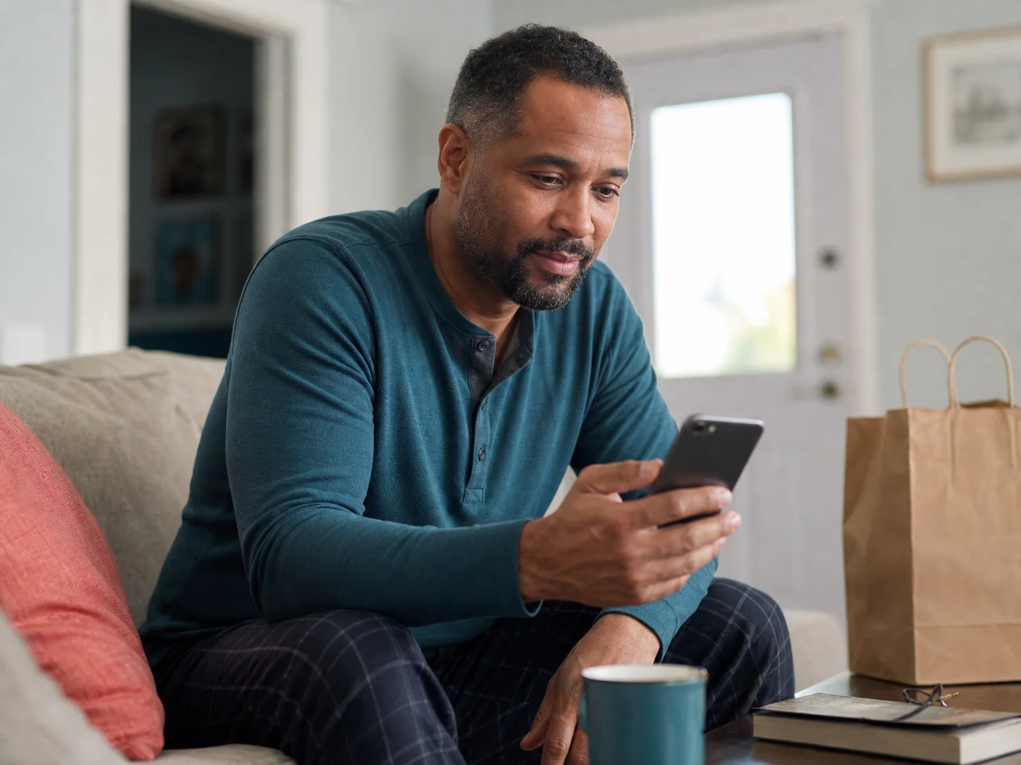 A person reviewing a medication availability update on his phone